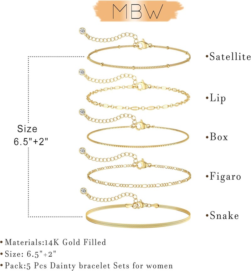 MBW Gold Bracelets for Women Trendy, Dainty 14K Gold Plated Bracelet Stack Beaded Chain Bracelet Set Thin Small Cute Paperclip Bracelets Fashion Waterproof Jewelry Gift Gold Accessories for Women - Image 5